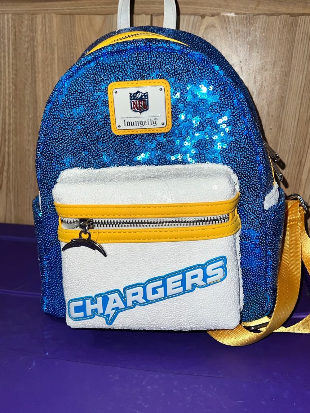 NFL x Loungefly Los Angeles Chargers Sequin Mini Backpack - Blue & White